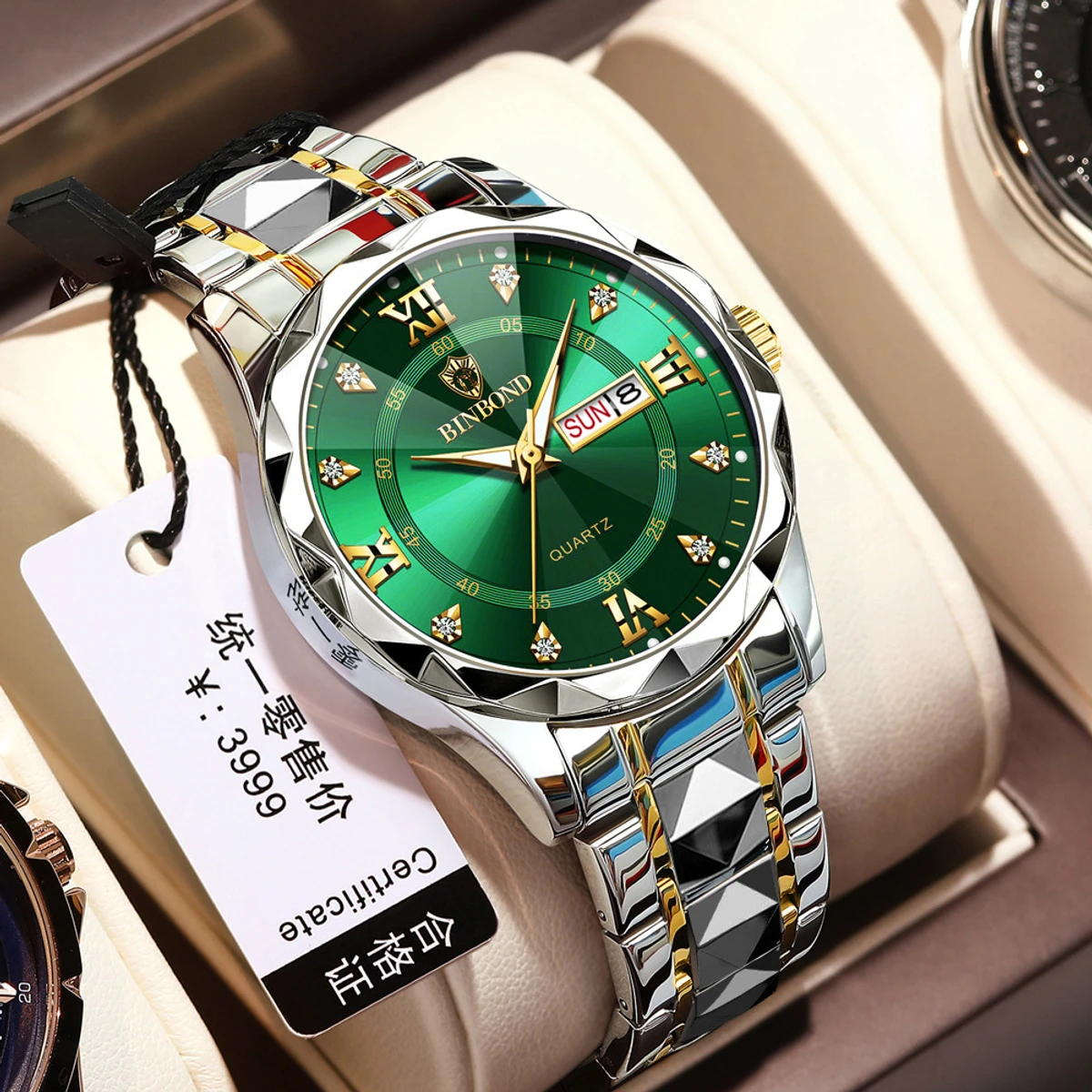 BINBOND B2521 Luxury Men Watch | Silver | Green