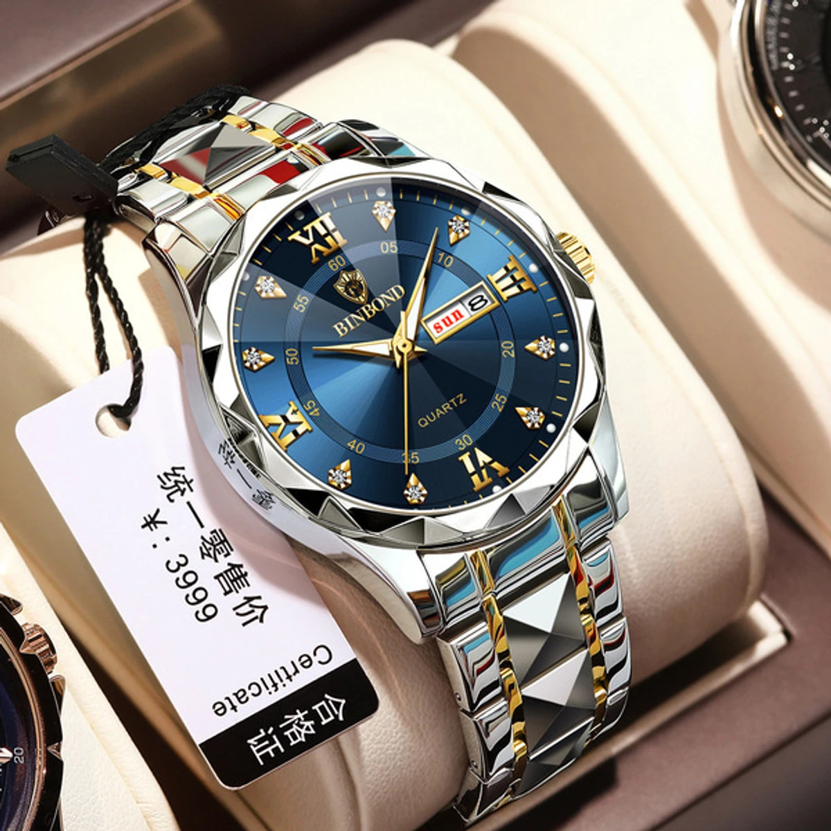 BINBOND B2521 Luxury Men Watch | Silver | Blue