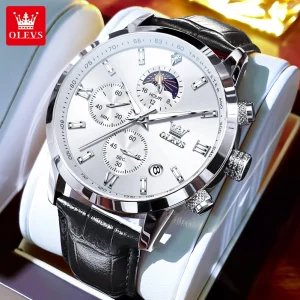 OLEVS 9812 Men’s Luxury Leather Quartz Watch